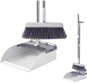 img 4 attached to 🧹 Dustpan and Brush Set with Long Handle Telescopic Upright Broom and Dustpan Indoor Outdoor, 37.1 inches/48.2 inches Handle, Upright Sweep Set for Efficient Cleaning (han2G Grey)