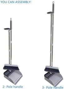 img 1 attached to 🧹 Dustpan and Brush Set with Long Handle Telescopic Upright Broom and Dustpan Indoor Outdoor, 37.1 inches/48.2 inches Handle, Upright Sweep Set for Efficient Cleaning (han2G Grey)