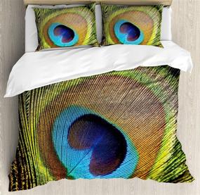 img 2 attached to 🦚 Ambesonne Peacock Duvet Cover Set King Size: Exotic Wildlife Themed Bedding with Eye-Catching Peacock Feathers - Teal Mustard Décor, 3 Piece Set + 2 Pillow Shams