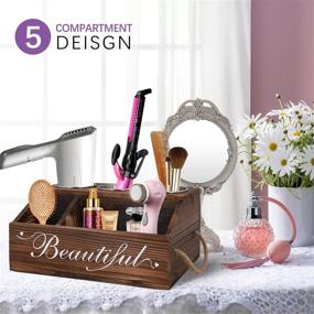 img 2 attached to 🧰 Qlfyuu Wooden Hair Tool Organizer Countertop: Stylish Storage for Hair Dryer, Curling Iron, Flat Iron, and Styling Tools in Brown