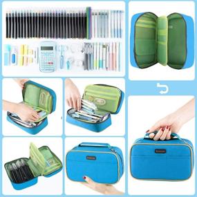 img 3 attached to 📚 Homecube Big Capacity Pencil Case Storage Bag with Outer Pockets and Handle - Blue, 8.23x5.12x3.15 inches