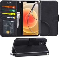 📱 arae iphone 12/12 pro wallet case: black flip cover with card holder and wrist strap - compatible and practical logo