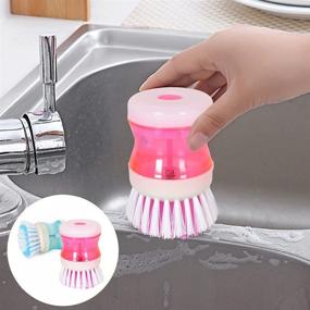 img 1 attached to Convenient 2 Pack Soap Dispensing Palm Brush with Nonslip Grip - Perfect for Kitchen, Bathroom, and Household Cleaning Tasks