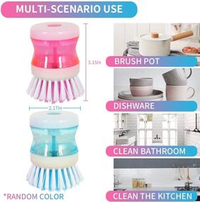 img 3 attached to Convenient 2 Pack Soap Dispensing Palm Brush with Nonslip Grip - Perfect for Kitchen, Bathroom, and Household Cleaning Tasks