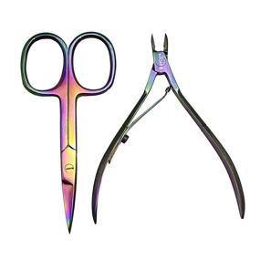 img 4 attached to Rainbow Colorful Stainless Steel Nail Scissors Kit - Professional Mini Manicure Set for Cuticle Nails, Dead Skin Remover Tool