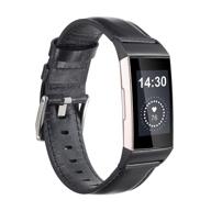 🌺 genuine leather wide band replacement strap floral print wristband for fitbit charge 4/ charge 3/ charge 3 se fitness tracker - black color, compatible for men and women logo