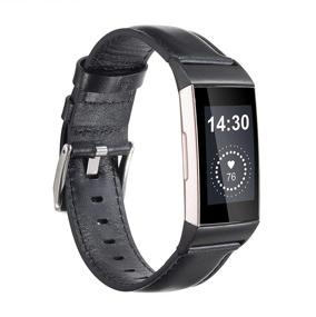 img 4 attached to 🌺 Genuine Leather Wide Band Replacement Strap Floral Print Wristband for Fitbit Charge 4/ Charge 3/ Charge 3 SE Fitness Tracker - Black Color, Compatible for Men and Women
