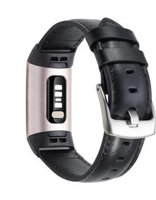 img 3 attached to 🌺 Genuine Leather Wide Band Replacement Strap Floral Print Wristband for Fitbit Charge 4/ Charge 3/ Charge 3 SE Fitness Tracker - Black Color, Compatible for Men and Women