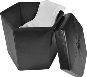 img 3 attached to 🔲 Achim Home Collapsible Hexagon Storage Ottoman, 15x15x15, Black Leather