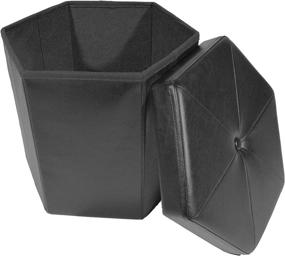 img 1 attached to 🔲 Achim Home Collapsible Hexagon Storage Ottoman, 15x15x15, Black Leather