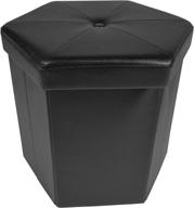 🔲 achim home collapsible hexagon storage ottoman, 15x15x15, black leather logo