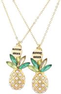 lux accessories gold tone pearl pineapple bff necklace set - perfect for summer sisters logo