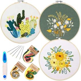 img 4 attached to 🌸 Embroidery Starter Kit: Cross Stitch with Plants Flowers Pattern - Complete Set with Instructions, Hoops, Threads, and Tools (Catus&Daisy)