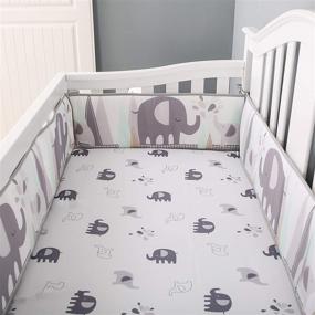 img 1 attached to 🐘 Brandream Playful Elephant Baby Crib Bedding Set - Unisex Nursery - Baby Quilt, Fitted Crib Sheet, Crib Skirt Included - 3 Pieces - Grey & Mint