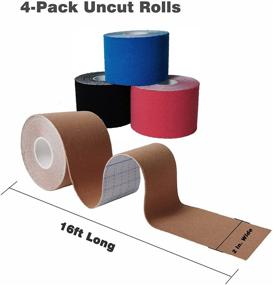 img 3 attached to 💧 Water-Resistant ZFURT Breathable Cotton Kinesiology Tape - 4 Rolls (16ft) for Knee, Elbow & Shoulder Muscle Pain Relief, Latex-Free, Uncut