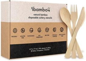 img 4 attached to 🌿 Ibambo Natural Bamboo Utensils 100 Set - Compostable, Biodegradable, Sustainable Cutlery for Camping, Picnic, BBQ, Party