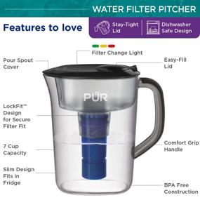 img 1 attached to 💧 PUR Plus Water Pitcher: 7-Cup Filtration System, Black - Superior PUR Water Filter Pitcher, PPT711B