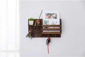 img 2 attached to 📬 YCOCO Wall Mail Organizer Key Holder with 7 Hooks – Stylish Wall Mounted Mail Sorter, Coat Rack, and Entryway Organizer with Floating Shelf in Brown