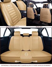 img 1 attached to 🚗 OASIS AUTO OS-011 Leather Car Seat Covers, Faux Leatherette Automotive Vehicle Cushion Cover for 5 Passenger Cars & SUV - Universal Fit Set for Auto Interior Accessories (Full Set, Tan)