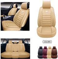 🚗 oasis auto os-011 leather car seat covers, faux leatherette automotive vehicle cushion cover for 5 passenger cars & suv - universal fit set for auto interior accessories (full set, tan) logo