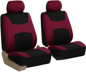 img 3 attached to FH Group FB030BURGUNDY-COMBO Seat Cover Combo Set With Steering Wheel Cover And Seat Belt Pad (Airbag Compatible And Split Bench Burgundy)