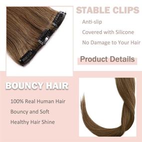 img 3 attached to 💇 Thin Light Brown Clip in Hair Extensions - 8 Inch Short Straight Human Hair - 100% Remy Hair Clip on Hairpieces - 45g Machine Weft - 8pcs with 18 Clips for Women