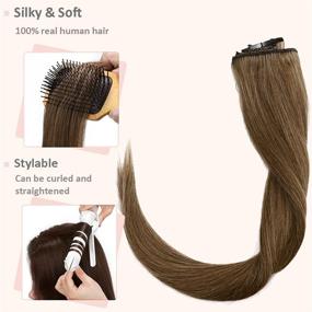 img 1 attached to 💇 Thin Light Brown Clip in Hair Extensions - 8 Inch Short Straight Human Hair - 100% Remy Hair Clip on Hairpieces - 45g Machine Weft - 8pcs with 18 Clips for Women