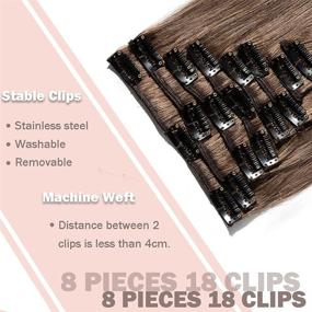 img 2 attached to 💇 Thin Light Brown Clip in Hair Extensions - 8 Inch Short Straight Human Hair - 100% Remy Hair Clip on Hairpieces - 45g Machine Weft - 8pcs with 18 Clips for Women