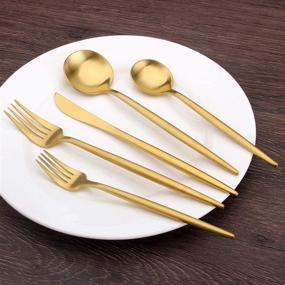 img 1 attached to 🍽️ 20-Piece Matte Gold Silverware Set by SHARECOOK - Stainless Steel Satin Finish Flatware for 4, Ideal Kitchen Utensil Set, Premium Tableware Cutlery for Home and Restaurant