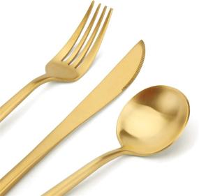 img 2 attached to 🍽️ 20-Piece Matte Gold Silverware Set by SHARECOOK - Stainless Steel Satin Finish Flatware for 4, Ideal Kitchen Utensil Set, Premium Tableware Cutlery for Home and Restaurant