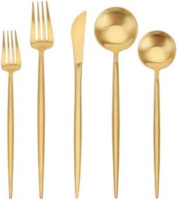 img 4 attached to 🍽️ 20-Piece Matte Gold Silverware Set by SHARECOOK - Stainless Steel Satin Finish Flatware for 4, Ideal Kitchen Utensil Set, Premium Tableware Cutlery for Home and Restaurant