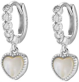 img 4 attached to Dainty Love Heart CZ Sleeper Hoop Earrings: Small, Sterling Silver, Hypoallergenic for Sensitive Ears - Ideal Gift for Women and Girls