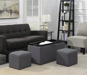 img 2 attached to 🛋️ Convenience Concepts Designs4Comfort Sheridan Storage Bench with 2 Side Ottomans - Soft Gray Fabric: Organize & Relax in Style