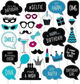 img 4 attached to 🎉 Blue Birthday Photo Booth Props Kit: Glittery Party Favors and Decorations – 30 Easy-to-Assemble Pieces for a Memorable Women's or Girls' Birthday Celebration