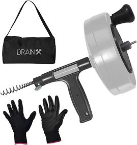 img 1 attached to 🔧 DrainX 50-FT Steel Power Pro Drum Auger Plumbing Snake: Manual or Powered Usage | Heavy Duty Cable with Drill Attachment | Includes Work Gloves and Storage Bag