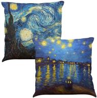 🌌 starry night by vincent van gogh throw pillow cover - decorative cushion case with zipper - oil painting art pillow case for home, sofa, bed, car - set of 2 - square 18" x 18 логотип