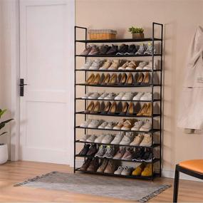 img 3 attached to 👠 APICIZON 10 Tiers Shoe Rack: Space-Saving 50 Pairs Storage Organizer for Closet, Entryway, Garage - Stackable, Freestanding, Black