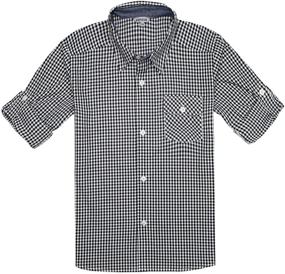 img 2 attached to 👕 Bienzoe Cotton Plaid Button Down Sports Shirts with Roll Up Sleeves for Boys