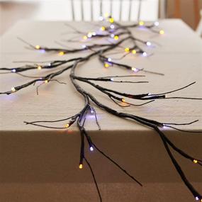 img 1 attached to 🍂✨ MENGNAN 6FT Fall Halloween Vine Fairy Lights: 48 Orange and Purple Bi-Color Lights, Glittered Garland String Lights for Indoor Halloween Party Decor. Battery Operated Autumn Lights!