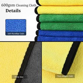 img 2 attached to 🧽 Homuguz 6-Pack 600GSM Microfiber Cleaning Cloths 12x12 - Multi-Purpose Towel for Car Drying, Detailing, Kitchen, Window - Soft, Absorbent, Lint-Free