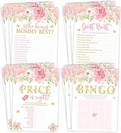 🌸 pink and gold floral baby shower games bundle: bingo, find the guest, the price is right, + more! (25 games included) logo