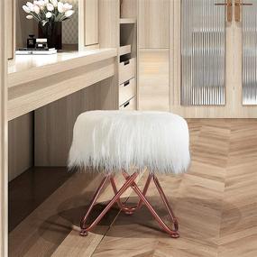 img 3 attached to 🌸 Round Faux Fur Ottoman with Rose Gold Metal Legs: Stylish, Soft and-Padded Seat for Modern Decor, Bedroom, or Vanity