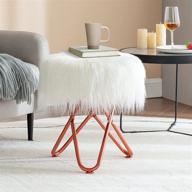 🌸 round faux fur ottoman with rose gold metal legs: stylish, soft and-padded seat for modern decor, bedroom, or vanity logo