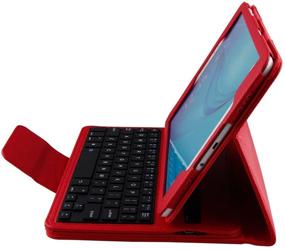 img 1 attached to 🔴 Lrufodya Keyboard Case for Samsung TabA 8.0 T350 - 2015 Model Tablet (SM-T350/SM-T355C/SM-P350/SM-P355C) - Detachable Wireless Keyboard Stand Cover in Red PU Leather