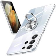 📱 clear crystal case with ring holder kickstand for galaxy s21 ultra 6.8 inch - support car mount - soft tpu bumper - transparent protective cover - slim and flexible - clear logo