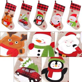 img 2 attached to 🎅 Set of 5 ZLKJ Classic Christmas Stockings with 3D Santa Hanging Decoration - Buffalo Plaid Cuff for Fireplace, Tree Decor, Party Gift - 19.69 Inches, Red