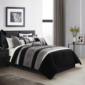 img 3 attached to 🖤 Chic Home Euphoria 8-Piece Embroidered Comforter Set: Elegant Queen Size Bedding with Embroidery, Pintuck Bed Skirt & Decorative Pillows Shams - Classic Black/White Design