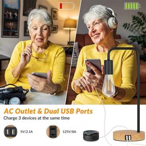 img 1 attached to 💡 Диммируемая промышленная настольная лампа с USB-портами и розеткой - в комплекте винтажные лампочки Эдисона ST64.