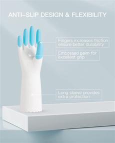 img 2 attached to 🧤 PACIFIC PPE 4 Pairs Reusable PVC Dishwashing Gloves, Latex Free, Kitchen Cleaning Gloves, Unlined, Blue, Large