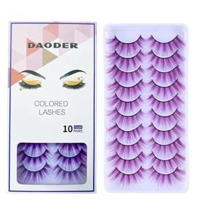 img 4 attached to 👁️ DAODER Purple Colored Mink Lashes - Cat Eye False Eyelashes, Natural Wispies for Women - Full & Long Fake Eye Lashes Pack (10 Pairs)